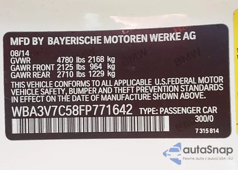 2015 BMW 428I from USA, damaged, VIN WBA3V7C58FP771642